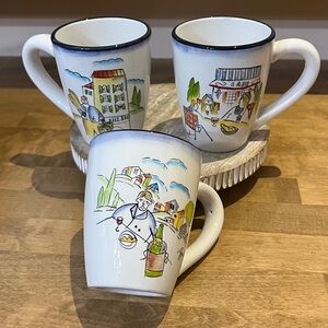 Sakura Provence by Apple Charming Illustrated Parisian Scenes Ceramic Mugs Set/3
